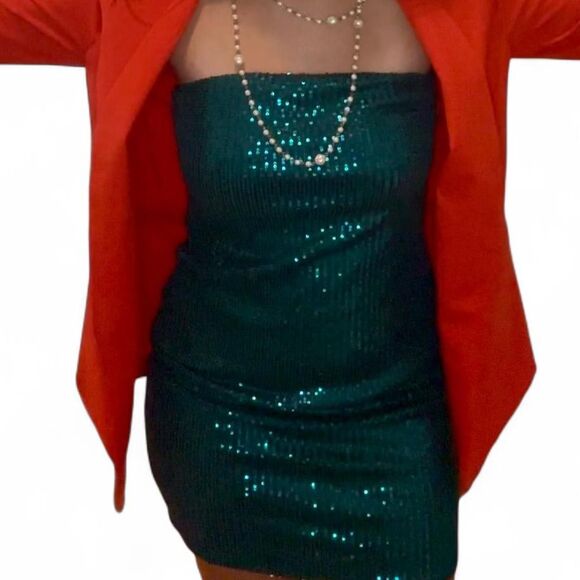 Green sequin strapless mini dress - Picture 1 of 5